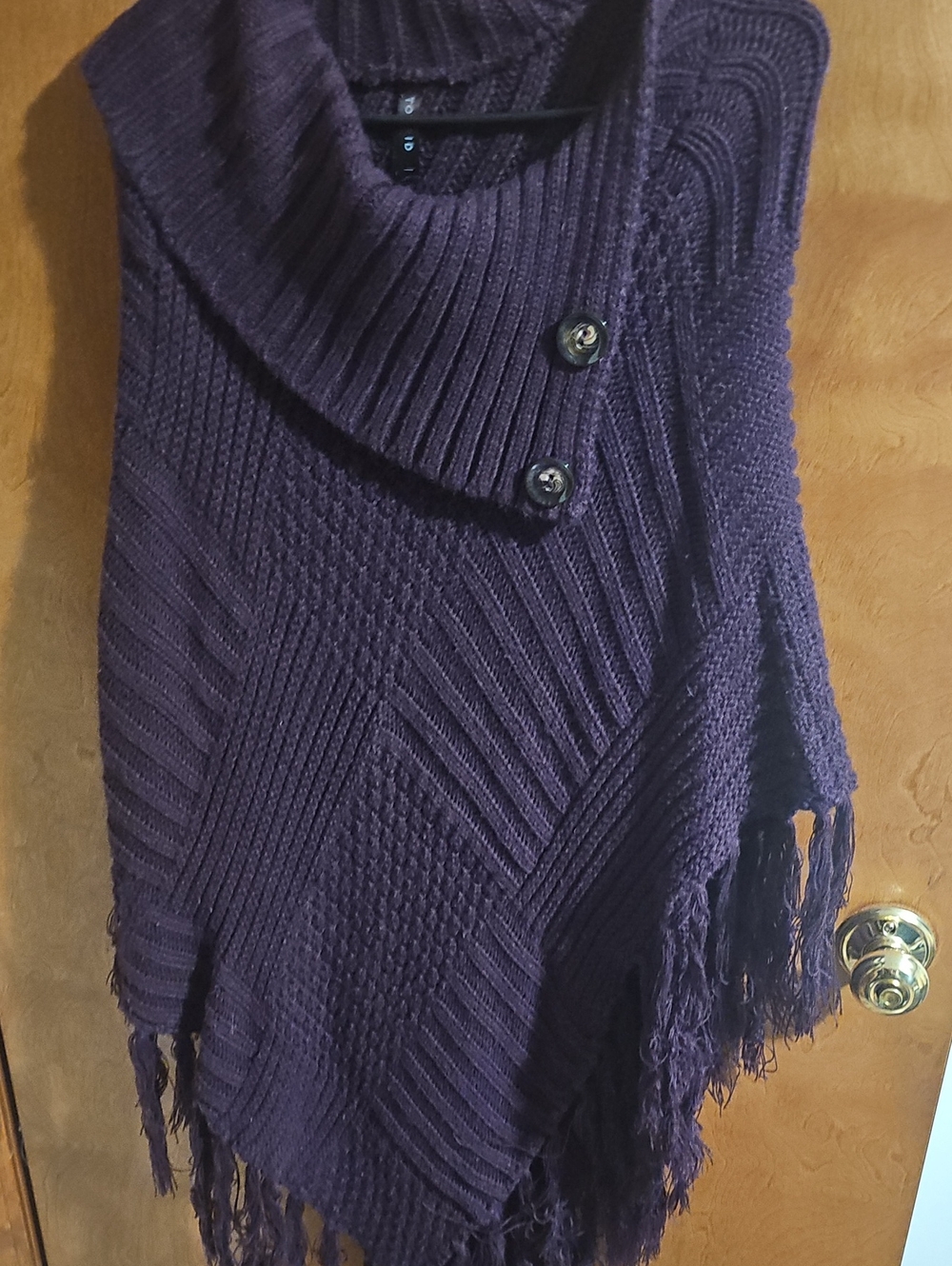 Torrid Women's Purple Knit Button Collar Poncho with Fringe